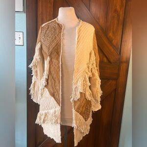 Sandy Starkman Boston Proper Art to Wear Fringed Knit Open Cardigan Women's S